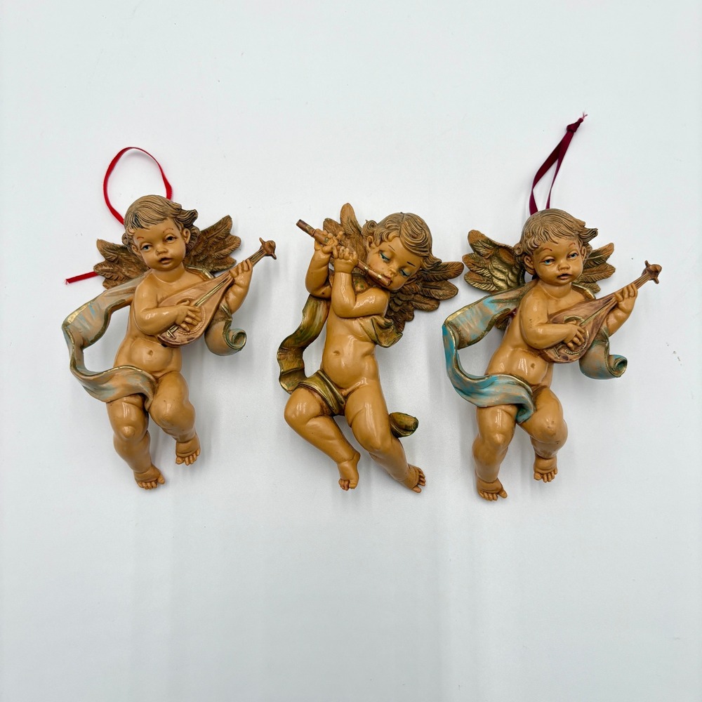 Vintage Fontanini Cherub Angel Ornaments Set of 3 Depose Italy Musical Figures - Picture 2 of 12